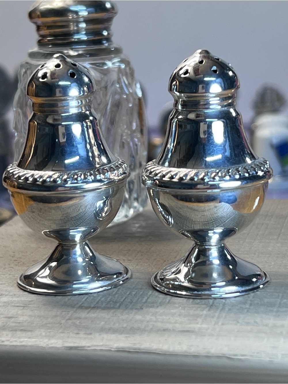 Vintage Pair of Solid Sterling Silver Salt and Pepper Shakers. Not weighted.